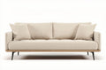Beige bank van stof met houten onderstel en kussens 200 x 80 x 70cm
