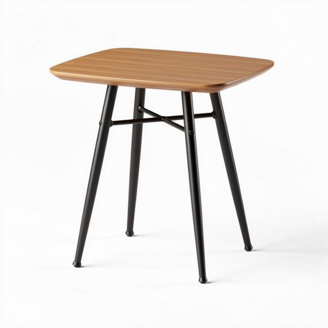 Houten tafel met zwart metalen poten 75 x 75 x 75cm voor binnengebruik