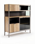 Houten kast met metalen frame en glazen deuren 80 x 30 x 120cm
