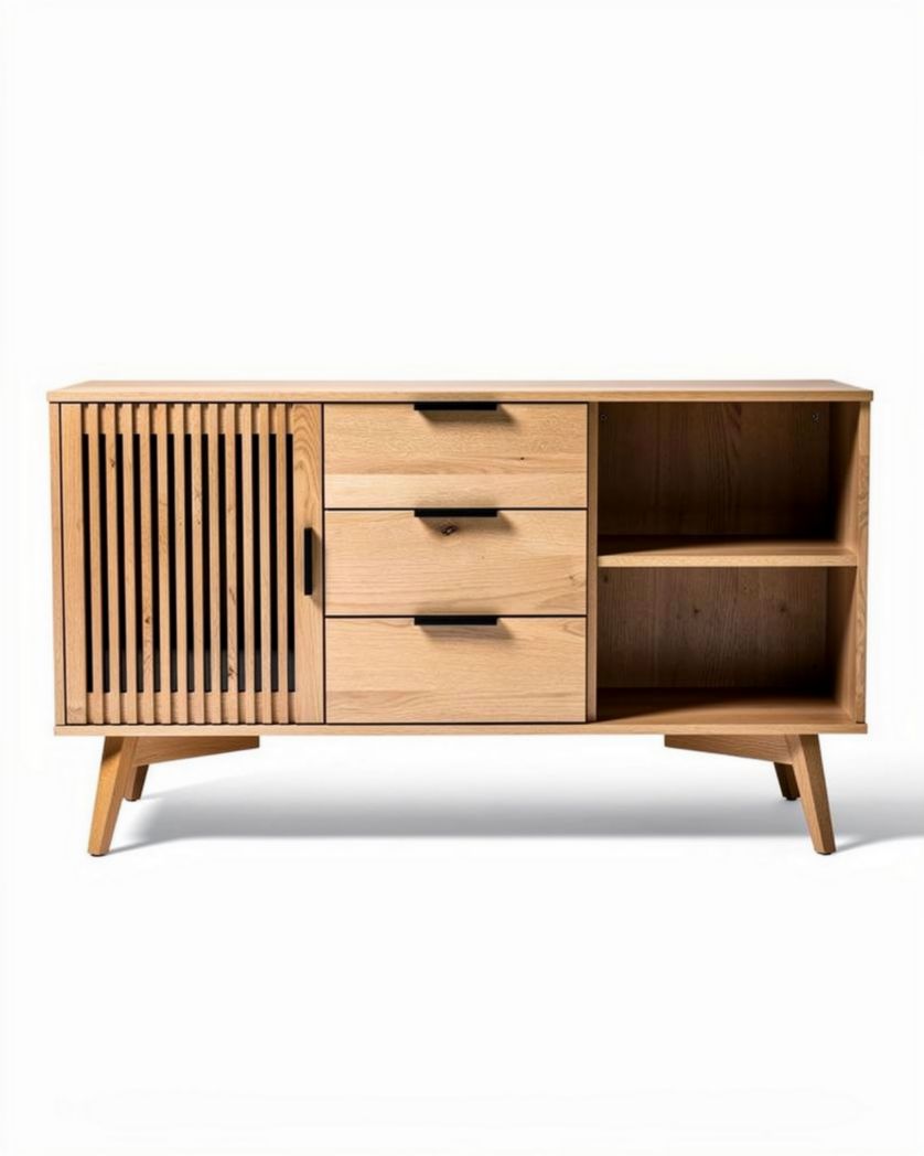 Houten dressoir met drie lades en open vakken 120 x 40 x 70cm