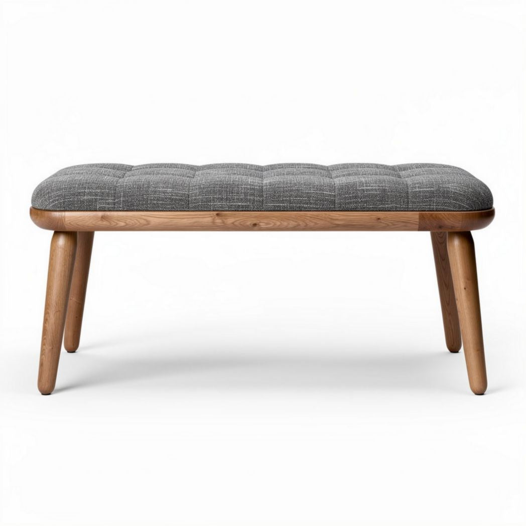 Houten bank met grijze stofafwerking 100 x 50 x 40cm