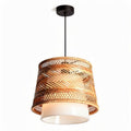 Hanglamp van natuurlijk riet met opaal glazen kap 30 x 30 x 25cm