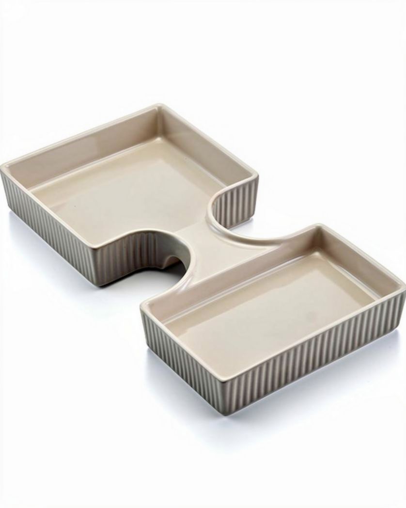 Ceramische serveerschaal met gescheiden vakken 20 x 15 x 5 cm beige