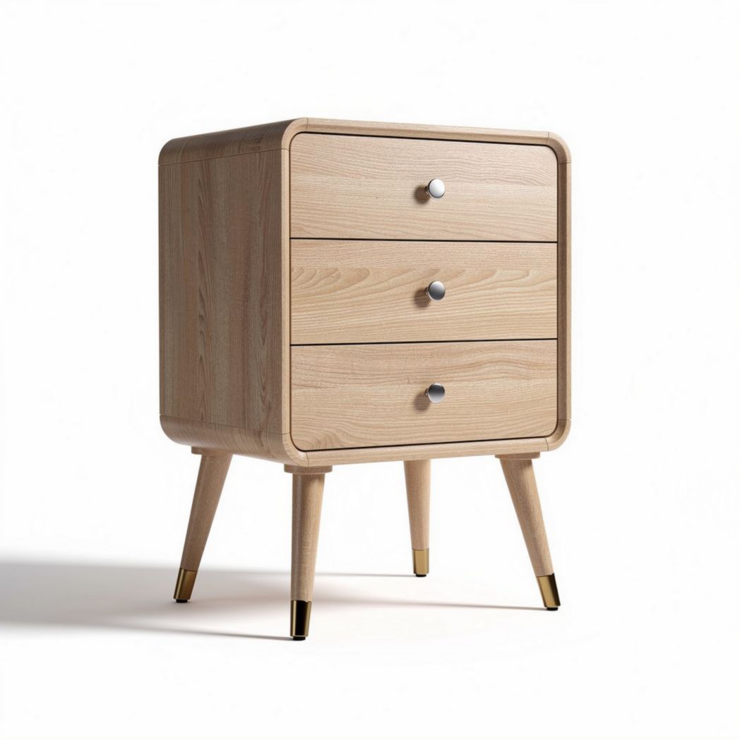 houten nachtkastje met 3 lades en gouden voetjes 45 x 35 x 70cm