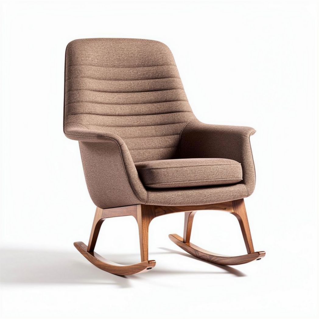 Schommelstoel met een stoffen bekleding en houten onderstel 70 x 80 x 100cm