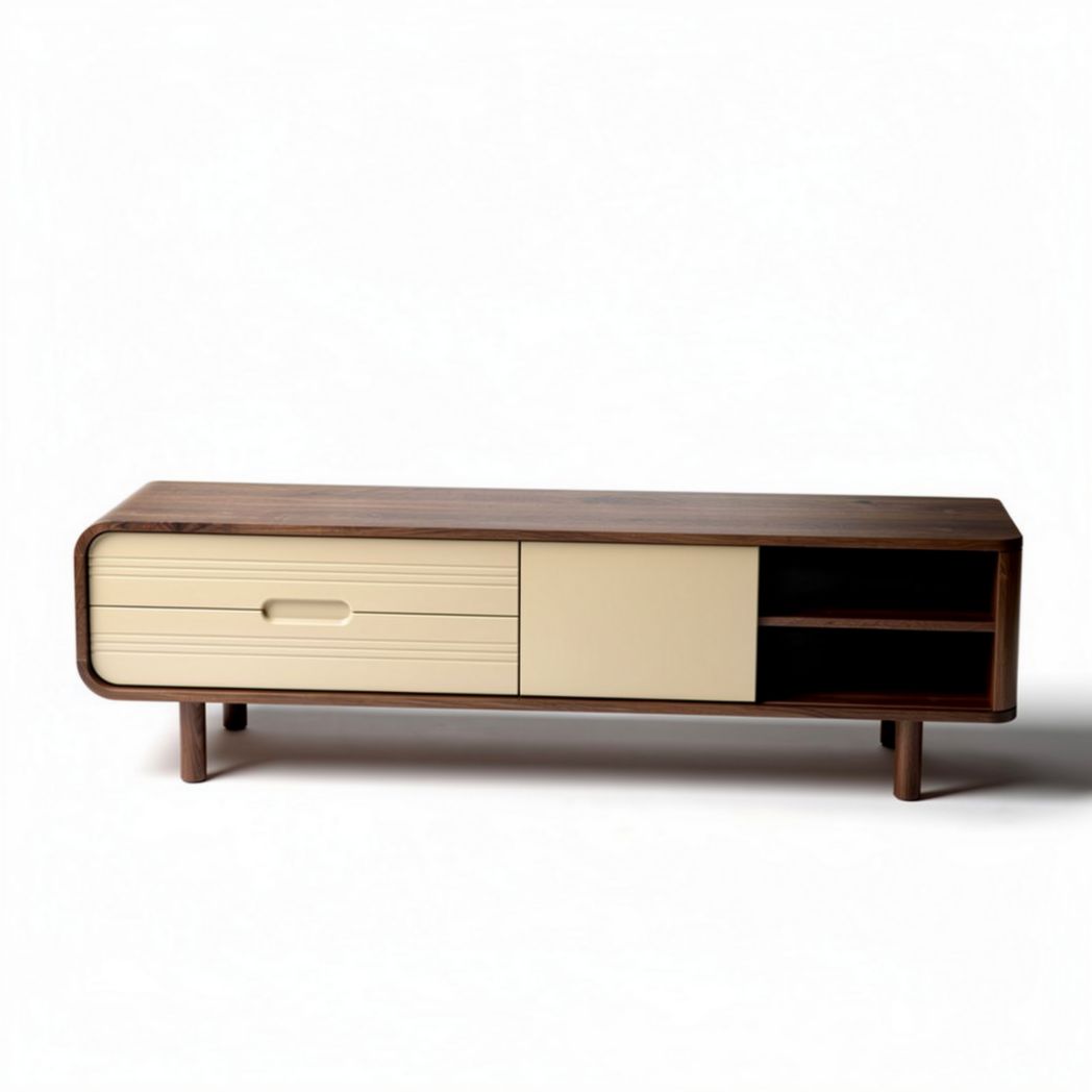 Salontafel van hout met opbergruimte in beige en bruin 120 x 40 x 45cm