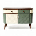 Dressoir in groen en beige met houten bovenkant en afmetingen 80 x 40 x 75cm