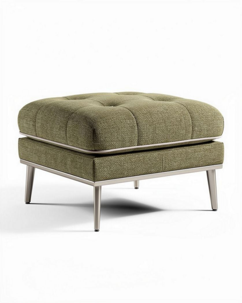 Hedendaagse groene ottoman van stof met metalen poten 60 x 60 x 40cm