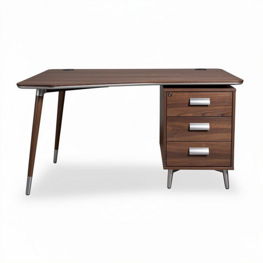 Luxe bureau met 3 lades van hout en metaal 120 x 60 x 75cm bruin