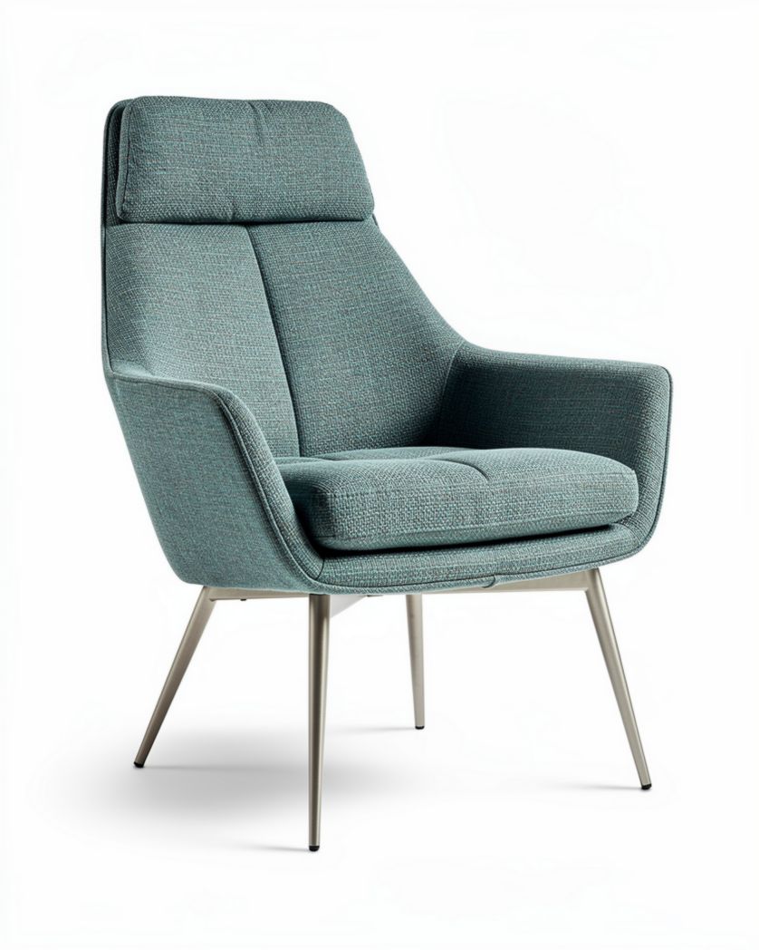 Stoel van textiel in lichtblauw met metalen poten 80 x 80 x 100cm