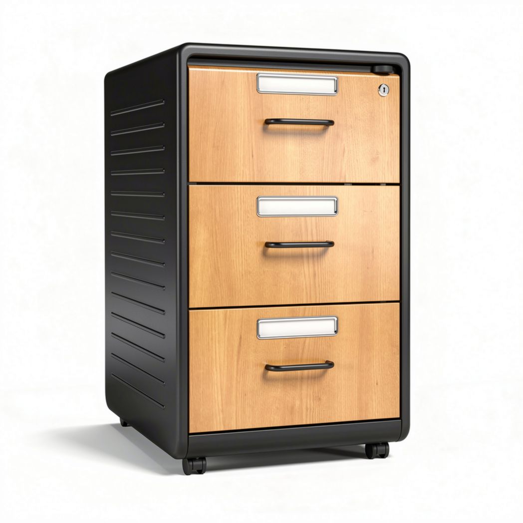 Ladenkast met drie lades van melaminehout en metalen behuizing zwart 45 x 40 x 65cm